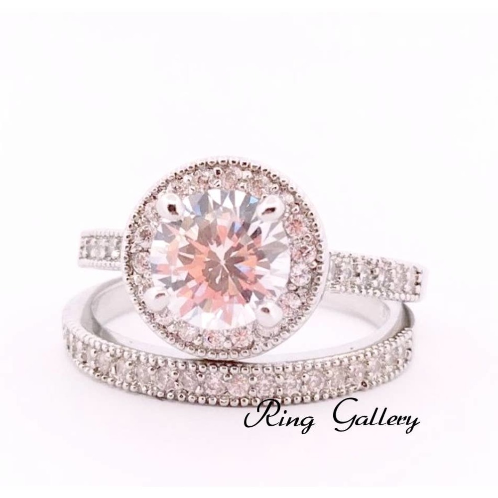 DIAMOND WEDDING RING SET ENGAGEMENT 925/14K size6,7,8,9,10
